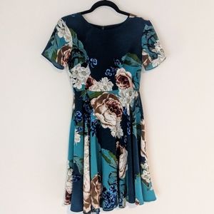 Teal flouncy floral print dress
